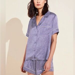 Eberjey Inez Washable Silk Short Pajama Set Purple Dots Medium Luxury Loungewear